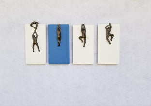 Original art for sale at UGallery.com | White & Blue Climbers by Yelitza Diaz | $975 | mixed media artwork | 12' h x 28' w | photo 3