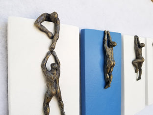 Original art for sale at UGallery.com | White & Blue Climbers by Yelitza Diaz | $975 | mixed media artwork | 12' h x 28' w | photo 4