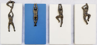 Original art for sale at UGallery.com | White & Blue Climbers by Yelitza Diaz | $975 | mixed media artwork | 12' h x 28' w | thumbnail 1