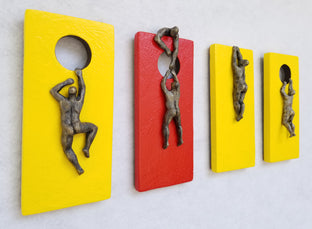 Original art for sale at UGallery.com | Yellow & Red Climbers by Yelitza Diaz | $975 | mixed media artwork | 11.5' h x 25' w | photo 2