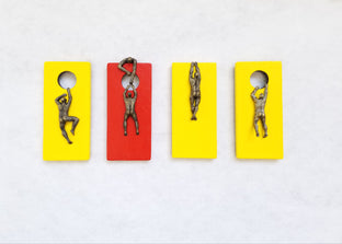 Original art for sale at UGallery.com | Yellow & Red Climbers by Yelitza Diaz | $975 | mixed media artwork | 11.5' h x 25' w | photo 4