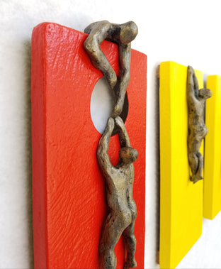 Original art for sale at UGallery.com | Yellow & Red Climbers by Yelitza Diaz | $975 | mixed media artwork | 11.5' h x 25' w | photo 3