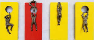 Original art for sale at UGallery.com | Yellow & Red Climbers by Yelitza Diaz | $975 | mixed media artwork | 11.5' h x 25' w | photo 1