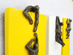 Original art for sale at UGallery.com | Yellow & White Climbers by Yelitza Diaz | $700 | mixed media artwork | 12' h x 21' w | photo 4