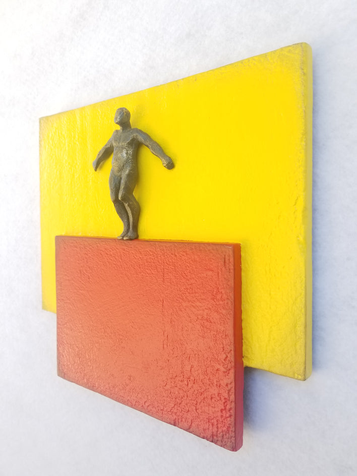 Yellow and Red Square by Yelitza Diaz |  Side View of Artwork 