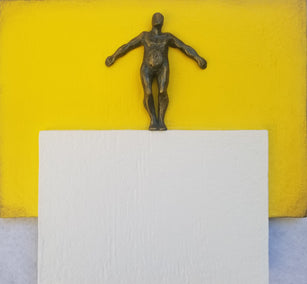 mixed media artwork by Yelitza Diaz titled Yellow and White Square