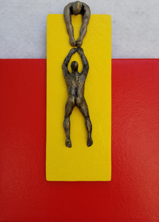 Original art for sale at UGallery.com | Yellow on Red I by Yelitza Diaz | $450 | mixed media artwork | 13.5' h x 10' w | photo 3