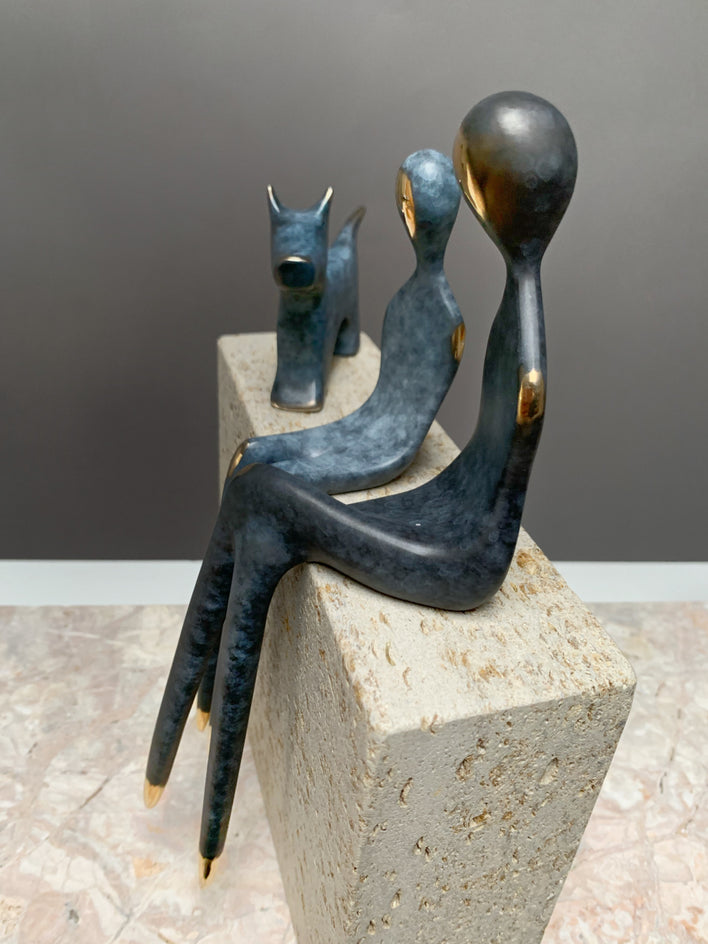 Mother and Child with Dog by Yenny Cocq |  Closeup View of Artwork 