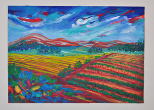 Original art for sale at UGallery.com | Autumn in Winery by Zelie Alice | $530 | acrylic painting | 16.5' h x 23.5' w | photo 2