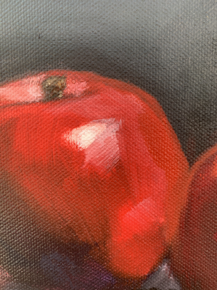 Original art for sale at UGallery.com | Apples on Pink by Malia Pettit | $500 | oil painting | 10' h x 10' w | photo 4